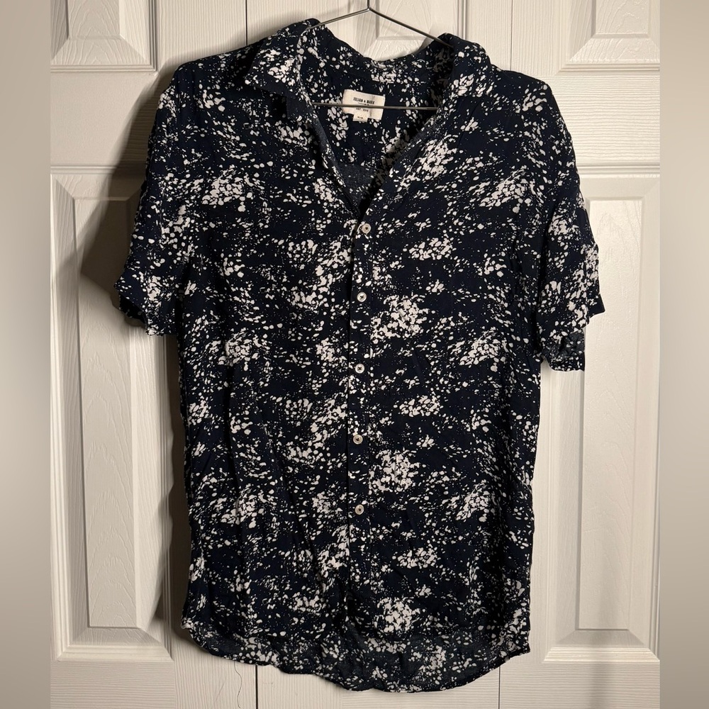 Men's Navy and White Patterned Casual Shirt